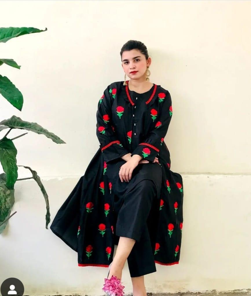 Women's Embroidered Katan Silk Gown Suit