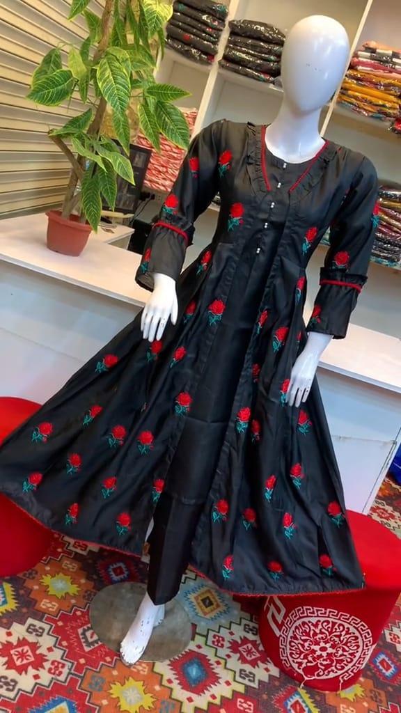 Women's Embroidered Katan Silk Gown Suit