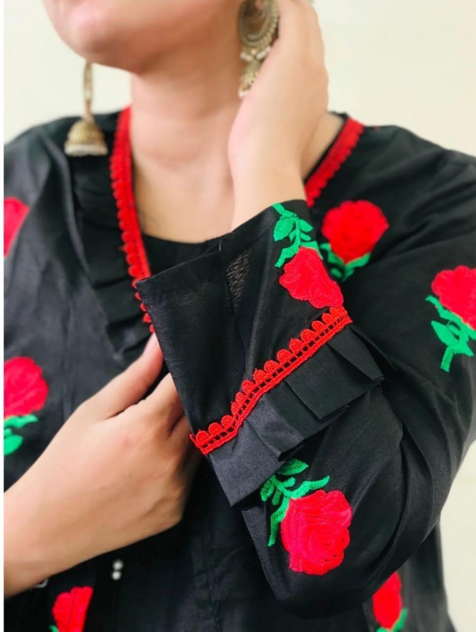 Women's Embroidered Katan Silk Gown Suit