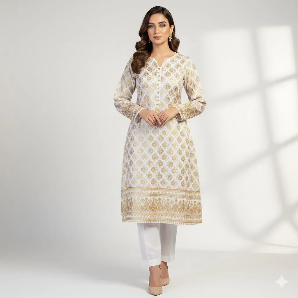 Elegant White Katan Silk Suit