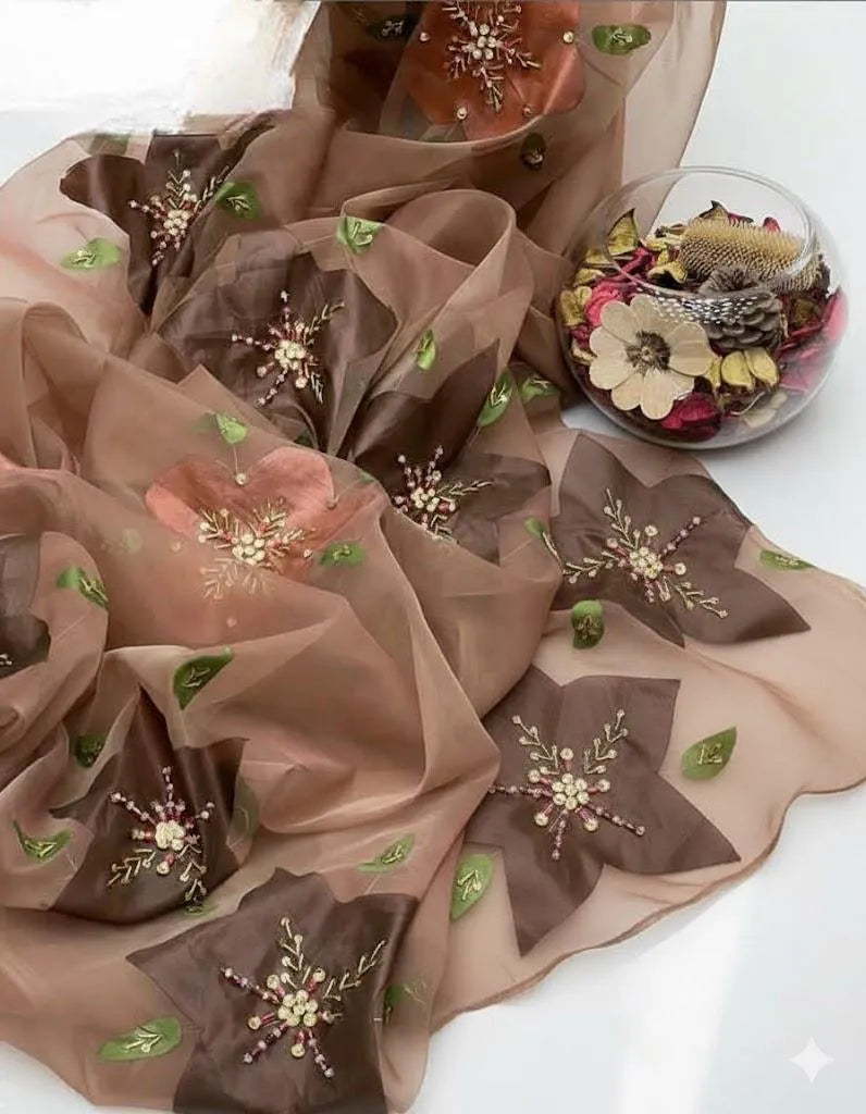 Women's 3 Piece Suit Handmade Zari Beads Work Kataan Silk Suit