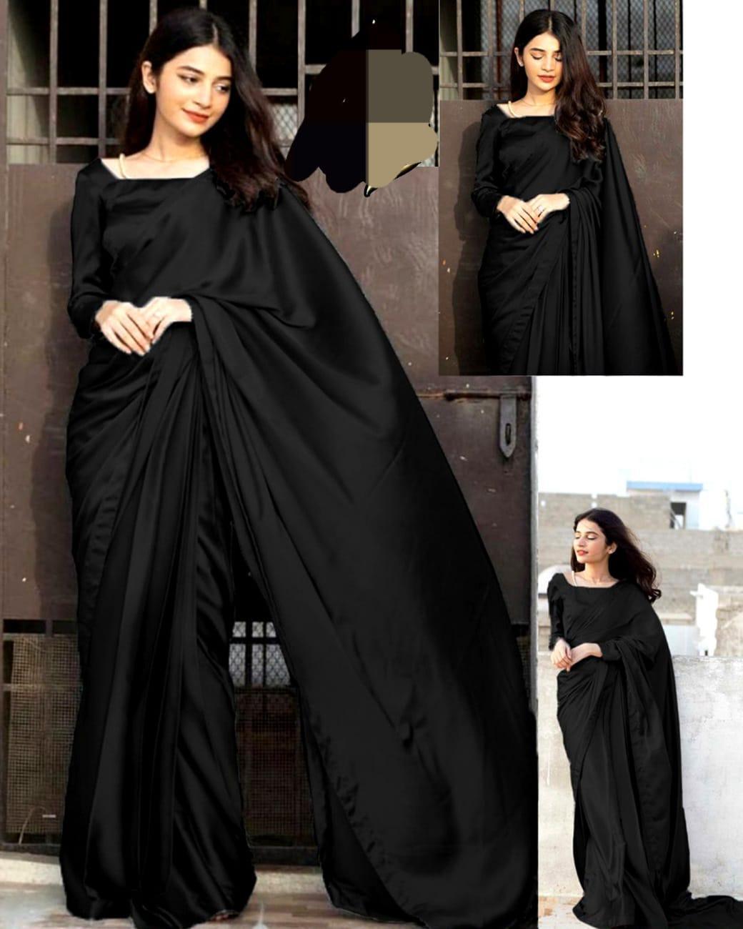 Classic Black Shalmose Silk Saree Set