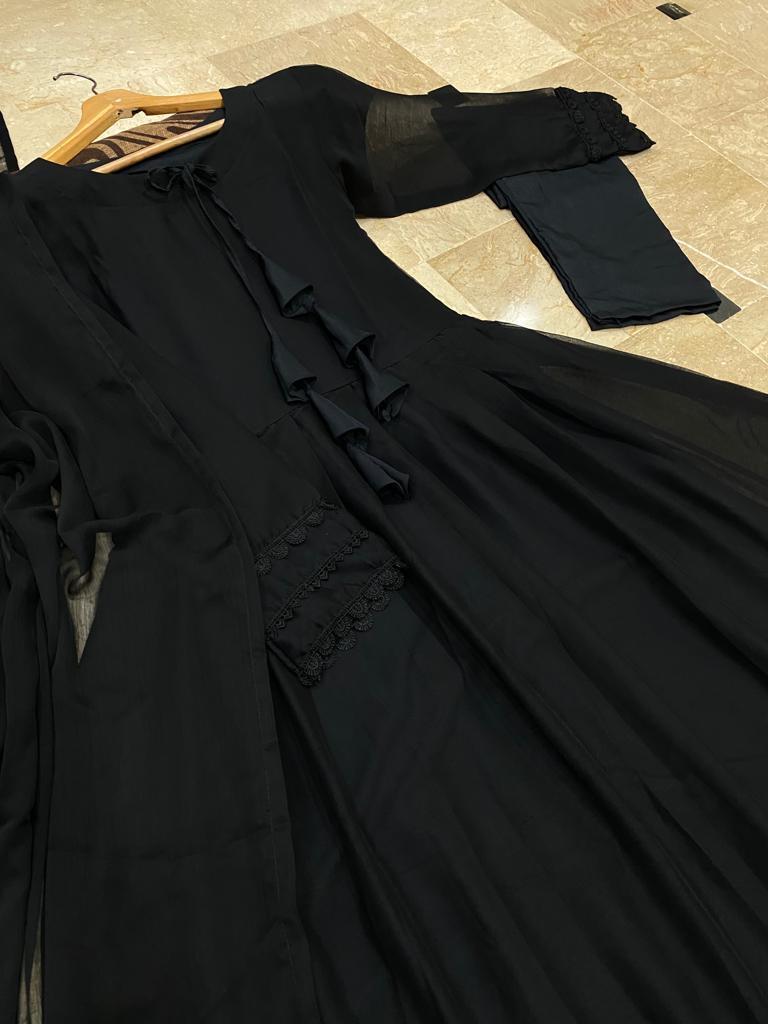 Black Chiffon Embroidered 3-Piece Suit